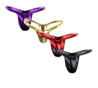 Men's Sexy Liquid Metallic Briefs Shiny Thongs Y-Fronts Bulge Pouch G-String Hollow-Out Sparkly Slips Erotic Tanga Stretchy Underwear Comfort Panties for Clubwear Rave Party Multicolor