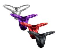 Men's Sexy Liquid Metallic Briefs Shiny Thongs Y-Fronts Bulge Pouch G-String Hollow-Out Sparkly Slips Erotic Tanga Stretchy Underwear Comfort Panties for Clubwear Rave Party Multicolor