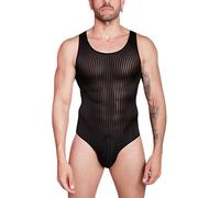 Men's Sexy Mesh Bodysuit One Piece Thong Leotard Slim Fit Stretch Jumpsuits Wrestling Singlet Shapewear See Through Underwear Sissy Lingerie Sleeveless Nightwear Gay Club Party Dance Rave Outfits