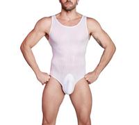 Men's Sexy Mesh Bodysuit One Piece Thong Leotard Slim Fit Stretch Jumpsuits Wrestling Singlet Shapewear See Through Underwear Sissy Lingerie Sleeveless Nightwear Gay Club Party Dance Rave Outfits