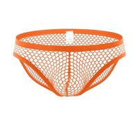 Men's Sexy Mesh Underwear Breathable Thong Briefs Low Rise Bikini Fishnet Comfortable Soft Stretchable Lightweight Smooth Fit (Orange, M)