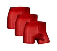 Men's Sexy Oil Shiny Sheer Boxer Briefs See Through Glossy Boyshort Underwear Stretch Silky Lingerie Trunks (Red 3PC,L)