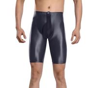 Men's Sexy Oli Glossy See Through Shorts Smooth Ice Silky Satin Sports Shorts Pouch Bulge Sissy Shiny Translucent Smooth Compression Leggings Grey L