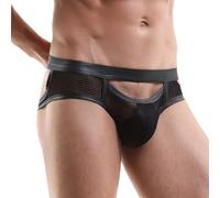 Men's Sexy Open Front Underwear Low Rise Straps Support Panties Mens Briefs Underwear for Bedroom (Black, M)