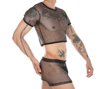 Mens Sexy Outfits for Bedroom - Men's Silver Exotic Apparel Set Featuring A Modern Short Sleeve Round Neck Top for Style and Comfort