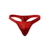 Men's Sexy Satin Shiny G-String Erotic Low Waist Bulge Pouch Briefs Personalised Thongs Stretch Breathable Elastic waistband Bikini Costume Sissy Lingerie for Nightclub Party Red