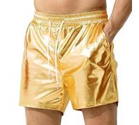 Mens Sexy Shorts Metallic Shiny Sparkly Hot Drawstring Short Pants with Pockets Wall E Short Gold