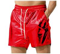 Mens Sexy Shorts Metallic Shiny Sparkly Hot Drawstring Short Pants with Pockets Wall E Short Workout Shorts Mens Red