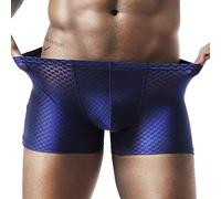 Men's Sexy Soft Thin Transparent Ice Silk Breathable Men Waist Non- Underwear Underpants Supporting Underwear (Blue, XL)