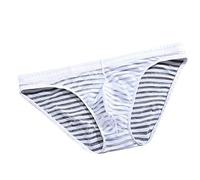Men's Sexy Striped Briefs Erotic See Through Ultra-thin Mesh Underwear with Elastic Waistband Mens Transparent Breathable Sheer Bikini U Convex Bulge Pouch Low Rise Slips for Everyday