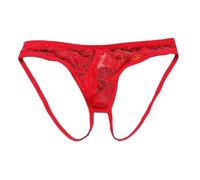 Mens Sexy Thong Underwear Low Rise Open Front Breathable Panties Jockstraps for Men for Athletic (Red, One Size)