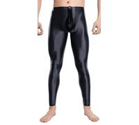 Men's Sexy Ultra Shiny Compression Pants Sissy Shiny Bulge Pouch Silky Leggings Slim Fit Stretchy Nylon Tights Yoga Exercise Running Long Pants Black L