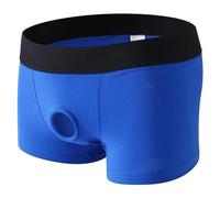 Men's Sexy Underwear Boxer Shorts Mens Briefs Hollow Underwear Cut Out Bikini Sexy Open Front Strap on Boxers Underpants Mens Boxers Blue M