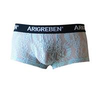 Mens Sexy Underwear Lace Boxer Shorts See Through Trunks Breathable Mesh Underpants Slim Fit Breathable Lingerie for Birthday Christmas Xmas Party Blue