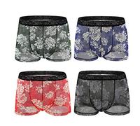 Mens Sexy Underwear Multipack Lace Boxer Briefs See Through Trunks Breathable Mesh Underpants Low Rise Boxers Shorts Slim Fit Boxer Shorts UK Comfortable Sleepwear