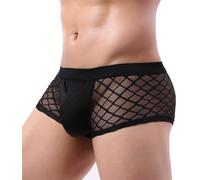 Mens Sexy Underwear See Through Boxer Briefs Pouch Breathable Mesh Trunks Lightweight Stretch Pouch Briefs Low Rise Trunks See Through U Conves Shorts Leg Underpants Black XS