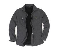 Mens Shacket Flannel Shirt Jacket for Men Sherpa Fleece Lined Plaid Shirts Long Sleeve Snap Button Up Solid Grey M