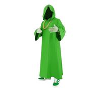 Mens Shadow Wizard Costume Money Gang Robe Cosplay Cloak with Chain Ring Halloween Gang Outfit, Green, Medium(Height:67-71in)