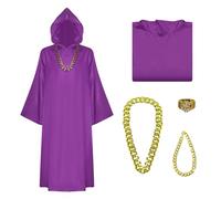 Mens Shadow Wizard Costume Money Gang Robe Cosplay Cloak with Chain Ring Halloween Gang Outfit, Purple, Large(Height:71-75in)