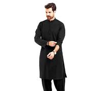 Men's Shalwar Kameez Set | Plain Black Traditional Pakistani/Indian Kurta Salwar Suit | Easy Care, Casual Wear Size S to 3XL, Black, Medium