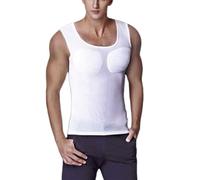 Men's Shaper False Muscle Chest Vest T-Shirt,Breathable Comfort Padded Muscle Undershirt(White1,L)