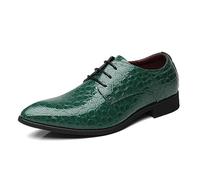 Men's Sharp-Toed New Snake Print Patent Leather British Business Formal Dinner Shoes, Green, 8 UK