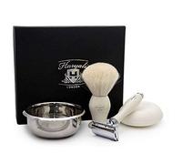 Mens Shaving Gift Set Includes Safety Razor, Pure White Badger Shaving Brush- Shaving Soap and Bowl | Perfect Mens Gromming Set