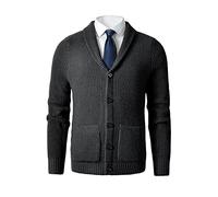 Men's Shawl Collar Cardigan Sweater - Cable Knit, Button-Up, Merino Wool - A Modern Classic That Never Goes Out of Style, Dark Grey, XXXXXXL
