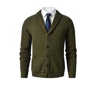 Men's Shawl Collar Cardigan Sweater - Cable Knit, Button-Up, Merino Wool - A Modern Classic That Never Goes Out of Style, Olive, XXL