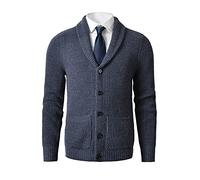 Men's Shawl Collar Cardigan Sweater - Cable Knit, Button-Up, Merino Wool - A Modern Classic That Never Goes Out of Style, Navy, XXXXXXL