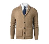 Men's Shawl Collar Cardigan Sweater - Cable Knit, Button-Up, Merino Wool - A Modern Classic That Never Goes Out of Style, Apricot, Large