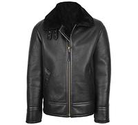 Mens Shearling Aviator Leather Jacket Sheepskin Coat Oscar Black