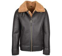 Mens Shearling Aviator Leather Jacket Sheepskin Coat Oscar Brown Ginger