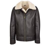 Mens Shearling Aviator Leather Jacket Sheepskin Coat Oscar Brown White