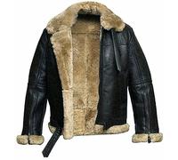 Mens Shearling B3 Bomber Leather Jacket Aviator Coat WW2 - Black n Brown (Small, Black)
