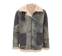 Men's Shearling Faux Sheepskin WWII Bomber Leather Flying Aviator Jacket, Thickened Suede Jacket, Warm Winter Vintage Leisure Coat, Lightweight Motorcycle Retro (Grey, XXXXXL)