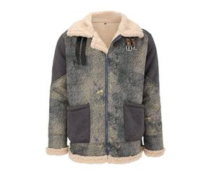 Men's Shearling Faux Sheepskin WWII Bomber Leather Flying Aviator Jacket, Thickened Suede Jacket, Warm Winter Vintage Leisure Coat, Lightweight Motorcycle Retro (Grey, XXXXXL)
