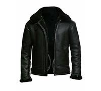 Mens Sheepskin Shearling B3 Bomber Leather Jacket Black Aviator Coat WW2 (UK, Alpha, L, Regular, Regular, Black)