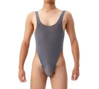 Men's Sheer Bodysuit, Sleeveless U Neck High Cut Thong Gymnastics Leotard, Stretchy Low Back Solid Casual Dance Jumpsuit, Slim Fit One Piece Wrestling Single Undershirt for Sport Training Swimwear