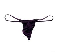 Men's Sheer Ice Silk Thong Underwear Transparent Mesh G-String with Bulge Pouch Low Rise T-Back M-2XL(Deep purple XXL)