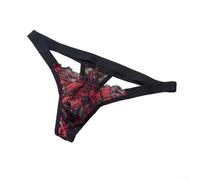 Men's Sheer Lace G-String Underwear with Breathable Mesh Panels, Low Waistline and Bulge Enhancing Pouch (Black)