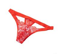 Men's Sheer Lace G-String Underwear with Breathable Mesh Panels, Low Waistline and Bulge Enhancing Pouch (Red)