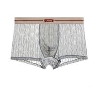 Men's Sheer Mesh Boxer Shorts Striped Texture Underwear(Gray 2XL)