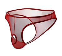Men'S Sheer Mesh Open Thong Sexy Soft Breathable Brief Underpant See Through Temptation Bikini Underwear (Red,M)