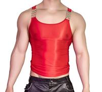 Men's Sheer Tops Silky Sleeveless Vest See Through Slim Undershirt Beefcake Sexy Tank Top Casual Workout Muscle Shirt Nightclub Party Rave Outfits (Red)