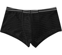 Men's Sheer Transparent Striped Boxer Short See-Through Trunks Sexy Underwear For Man Low Rise Thin Underpants (Black,L)