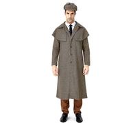 Men's Sherlock Holmes Costume Victorian Detective Outfit Coat Cape & Deerstalker Hat Set