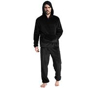Mens Sherpa Fleece Comfy Pajamas Set Winter Thermal Long Sleeve Pullover Hoodies and Home Lounge Bottoms Fuzzy Sleepwear(Black,Medium)