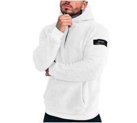 Mens Sherpa Fleece Hoodies UK Lightweight 1/2 Zip Fleece Pullover Winter Warm Sweatshirts Fuzzy Casual Pullover Long Sleeve Jumpers Teddy Fleece Jacket Casual Hoody with Pockets Plus Size White
