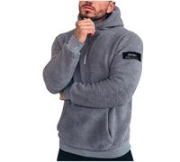 Mens Sherpa Fleece Hoodies UK Lightweight 1/2 Zip Fleece Pullover Winter Warm Sweatshirts Fuzzy Casual Pullover Long Sleeve Jumpers Teddy Fleece Jacket Casual Hoody with Pockets Plus Size Gray